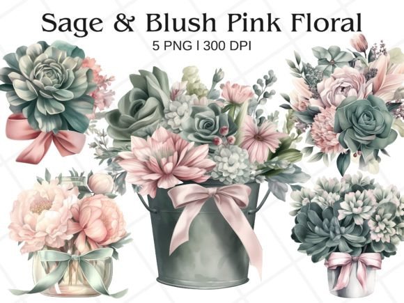 Download Sage and Pink Floral Watercolor Clipart - Sage Collection