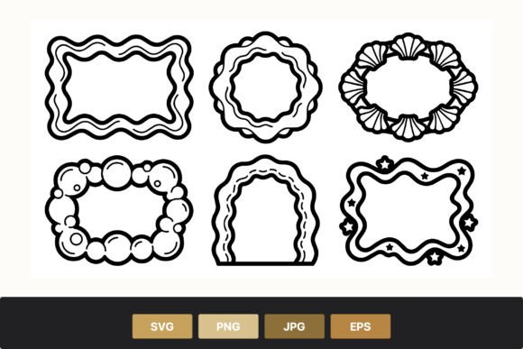 Download Wavy Line Art Frames with Shell Stars - Shell Collection