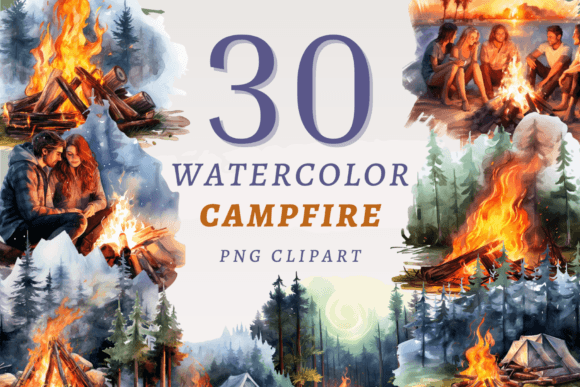Download Watercolor Campfire PNG Bundle - Fire Collection