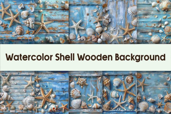Download Watercolor Shell Wooden Background - Shell Collection